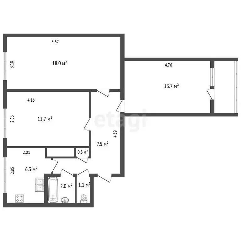 3-комнатная квартира: Санкт-Петербург, Наличная улица, 40к1 (60.6 м) - Фото 2