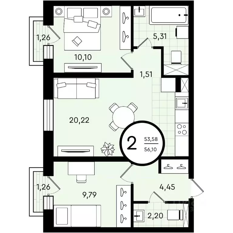 2-к кв. Тюменская область, Тюмень ул. Александра Звягина, 2 (56.1 м) - Фото 0