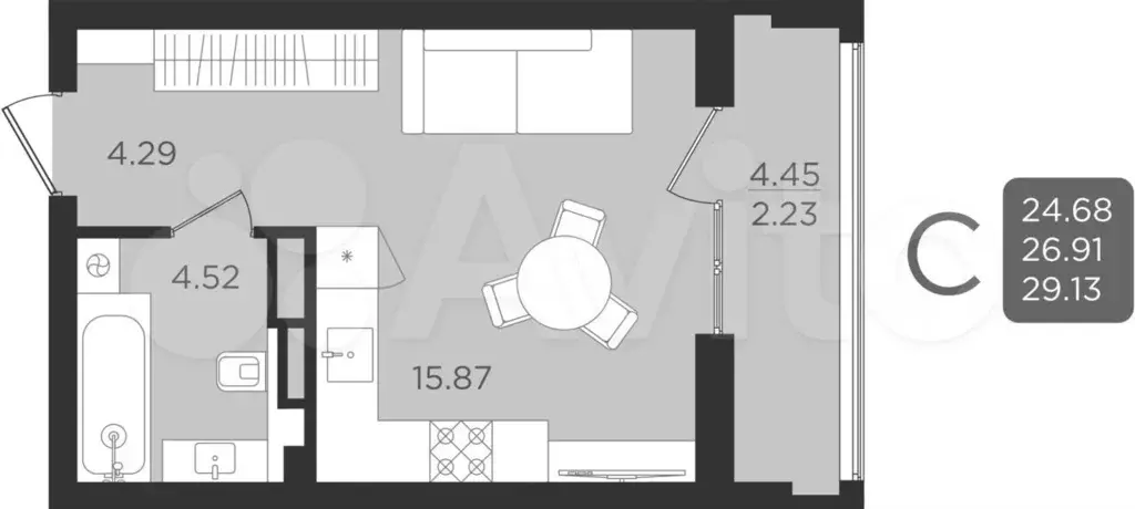 Квартира-студия, 26,9 м, 7/9 эт. - Фото 1