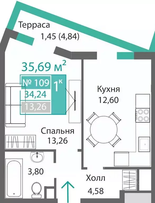 1-к кв. Крым, Симферополь Крымская роза мкр,  (35.69 м) - Фото 0