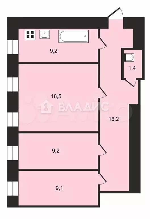 3-к. квартира, 63,8 м, 2/6 эт. - Фото 0