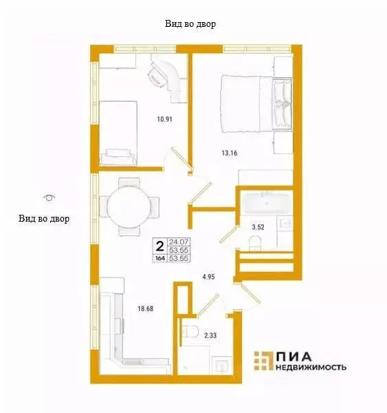 2-к кв. Санкт-Петербург просп. Крузенштерна, 13 (53.55 м) - Фото 1