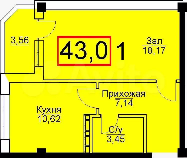 1-к. квартира, 43 м, 8/8 эт. - Фото 1