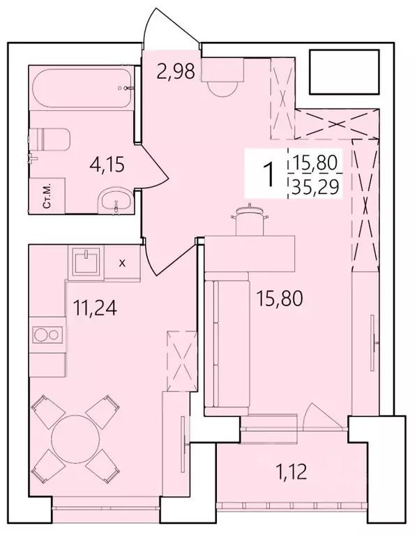 1-к кв. Башкортостан, Уфа ул. Пожарского, 237 (35.29 м) - Фото 1
