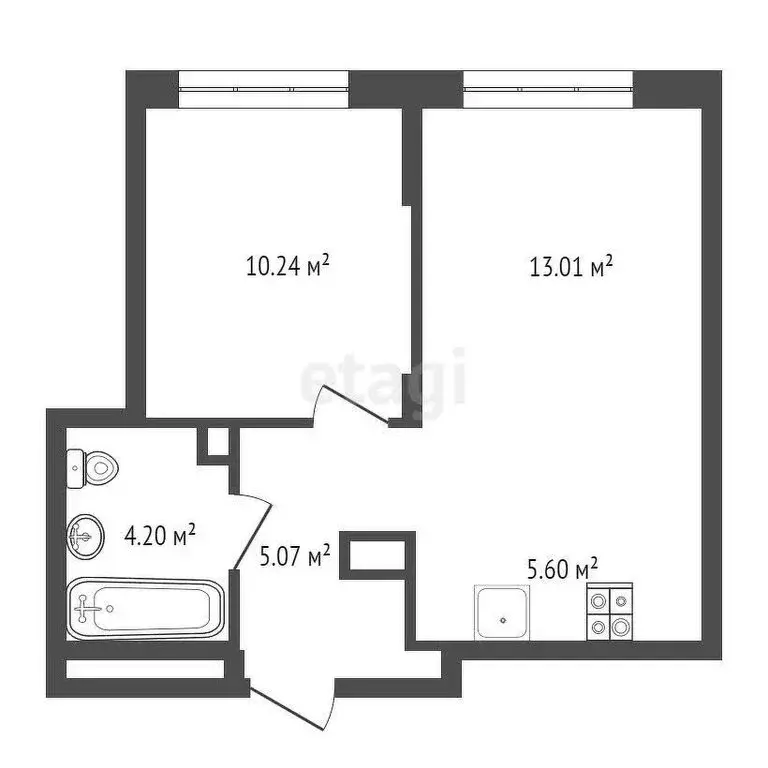 2-комнатная квартира: Тюмень, улица Новосёлов, 90 (38.12 м) - Фото 0