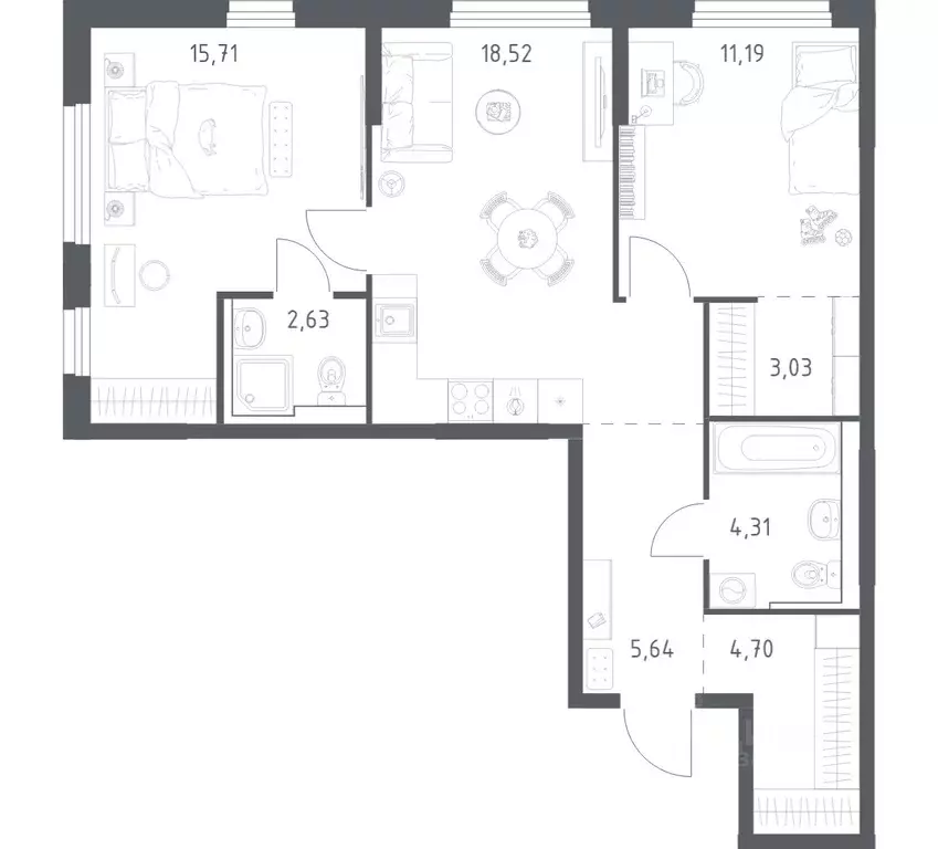 2-к кв. Нижегородская область, Нижний Новгород ул. Дружбы, 33 (65.73 ... - Фото 1
