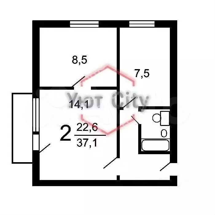 2-к. квартира, 36,9 м, 7/9 эт. - Фото 0