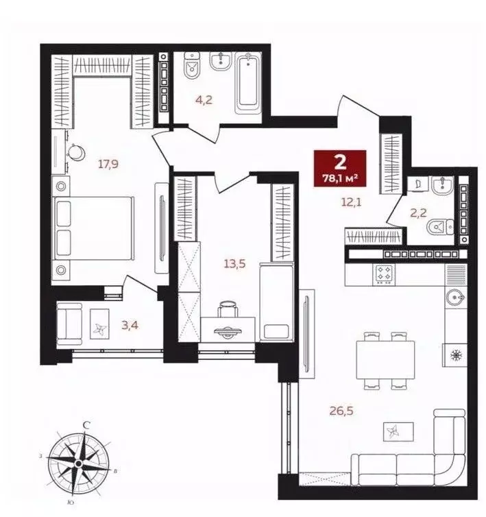 2-к кв. Свердловская область, Екатеринбург ул. Щорса, 53 (78.0 м) - Фото 2