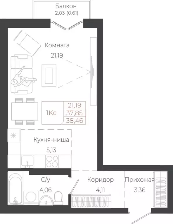 1-к кв. Алтай, Майминский район, с. Майма ул. Энергетиков (38.46 м) - Фото 1