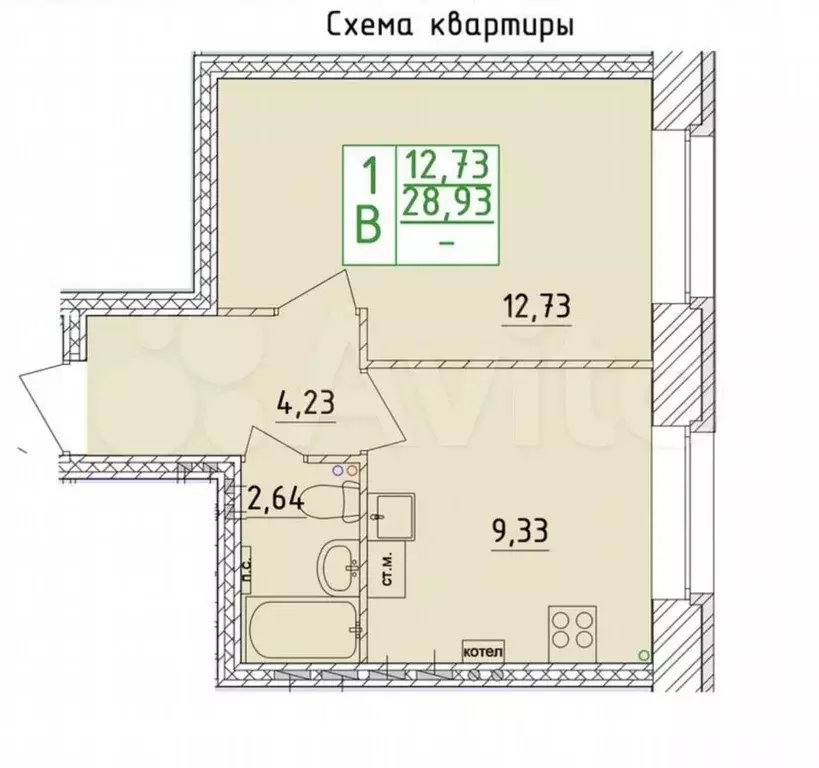 1-к. квартира, 28,9 м, 3/3 эт. - Фото 0