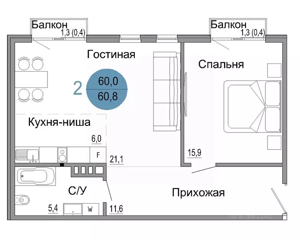2-к кв. Крым, Керчь Белый город жилой комплекс (60.8 м) - Фото 0