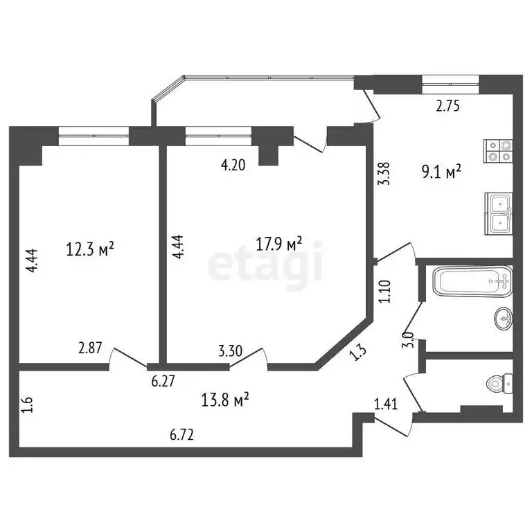 2-комнатная квартира: Нальчик, улица Атажукина, 10 (59.7 м) - Фото 1