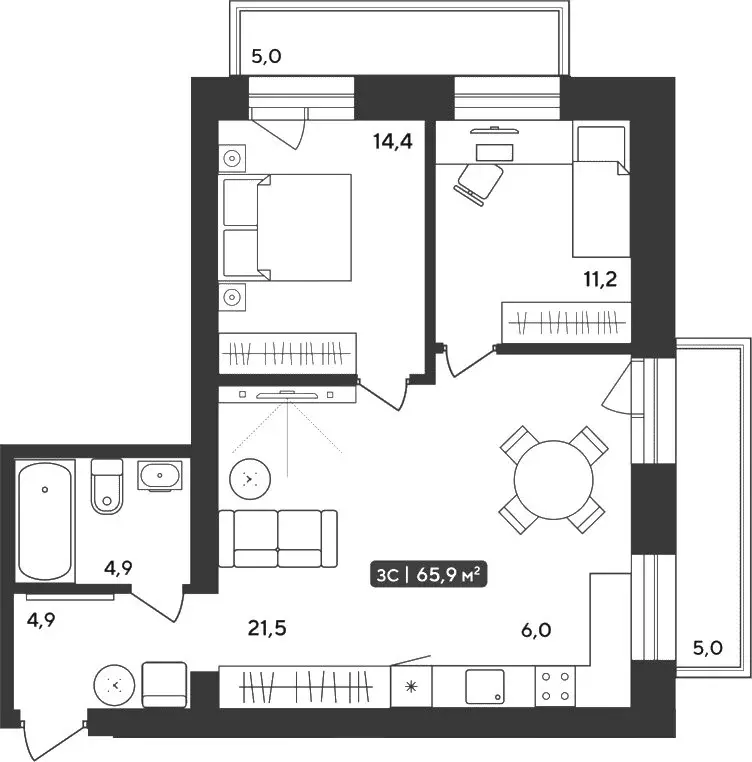 2-комнатная квартира: Октябрьский, жилой комплекс Альпийский квартал, ... - Фото 1