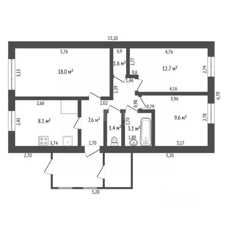 3-к кв. Амурская область, Прогресс пгт ул. Спартака, 39 (62.1 м) - Фото 2