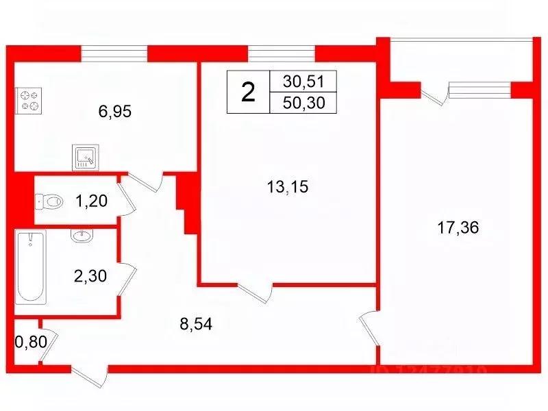 2-к кв. Санкт-Петербург Купчинская ул., 25/11 (50.3 м) - Фото 1
