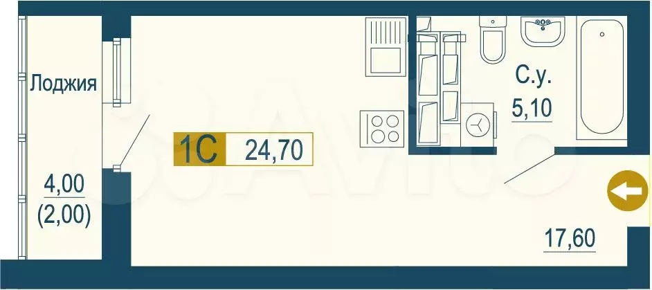 Квартира-студия, 24,7 м, 10/25 эт. - Фото 0