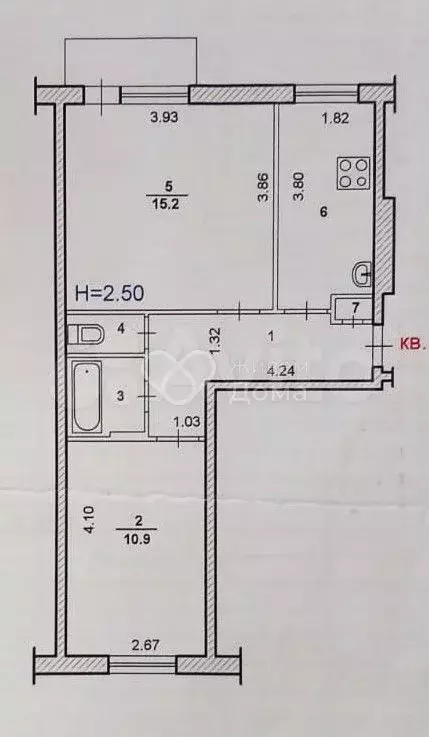 2-к. квартира, 45,2 м, 5/5 эт. - Фото 0