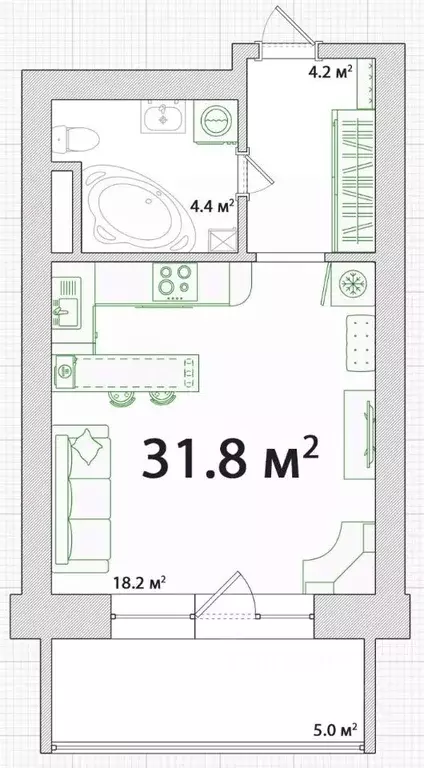 Студия Новосибирская область, Новосибирск 2-я Обская ул., 154 (31.8 м) - Фото 1