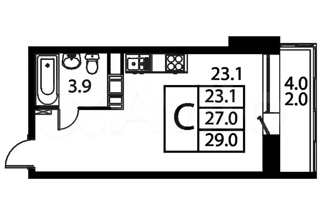 Квартира-студия, 29 м, 4/11 эт. - Фото 0