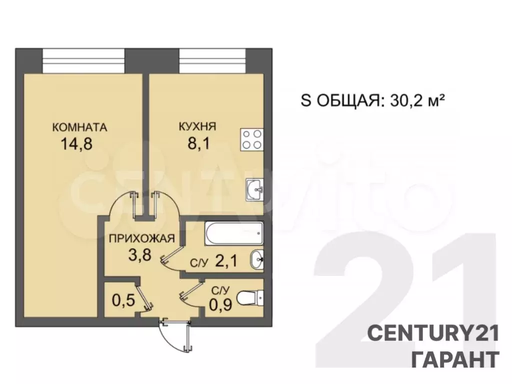 1-к. квартира, 30,2 м, 4/9 эт. - Фото 0