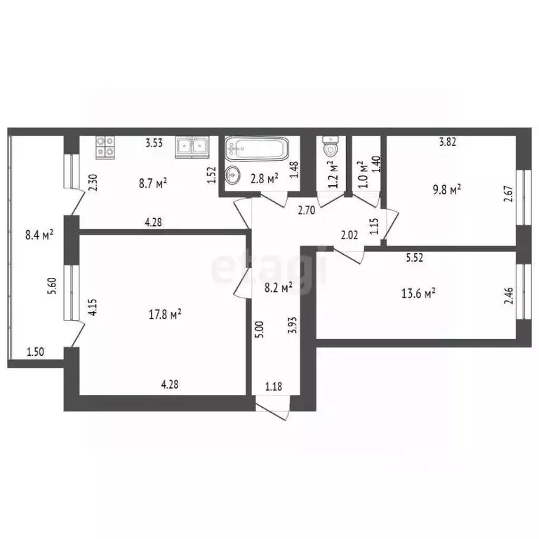 3-к кв. Крым, с. Краснознаменка ул. Гагарина (67.1 м) - Фото 2