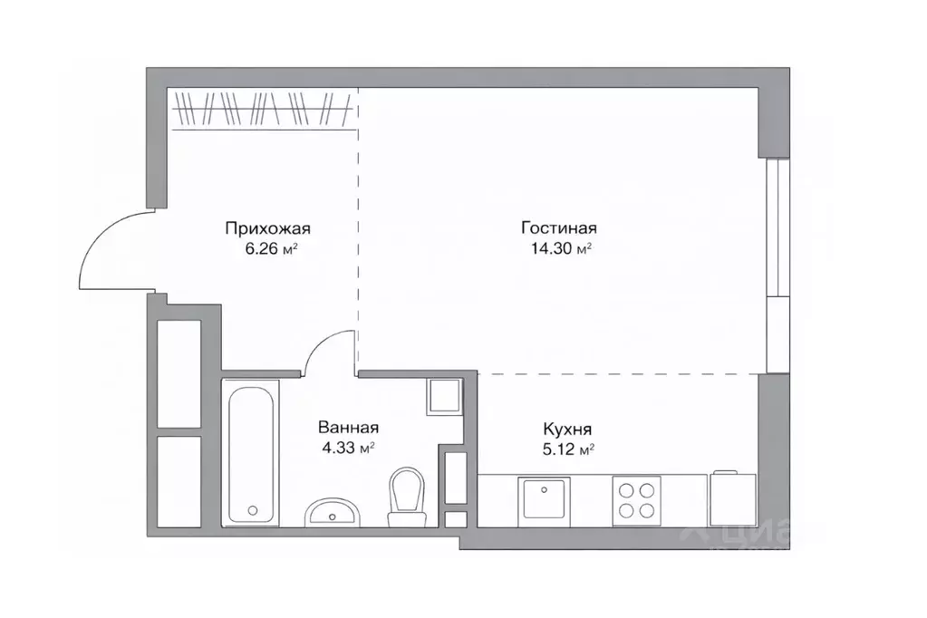 Студия Москва Новоостаповская ул., 16к1 (30.2 м) - Фото 1