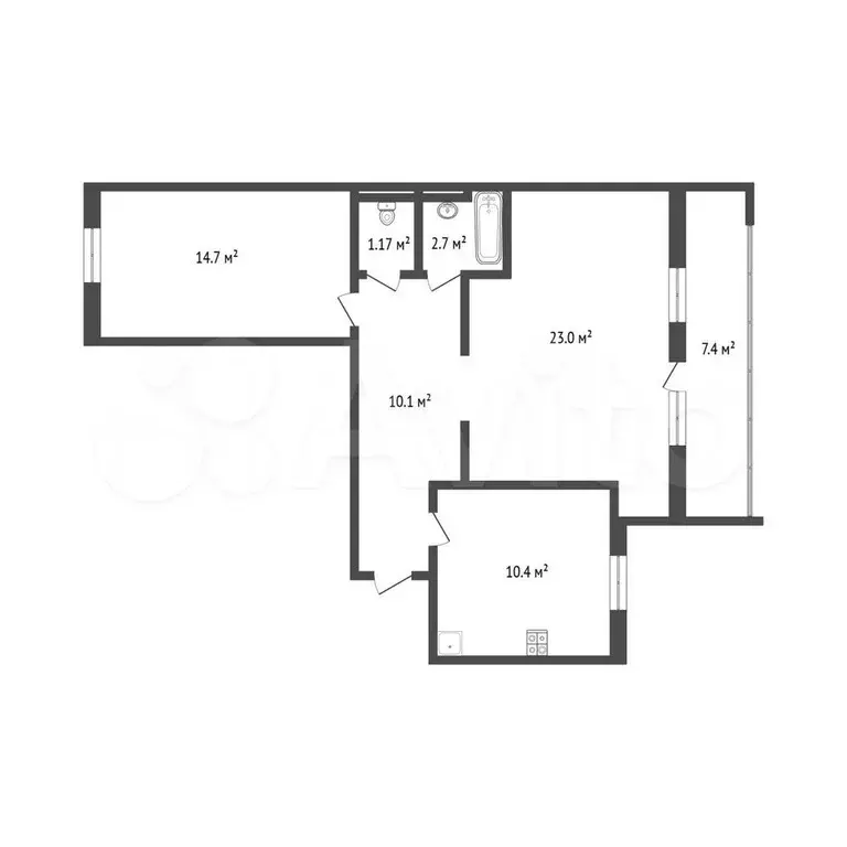 2-к. квартира, 60 м, 8/10 эт. - Фото 0