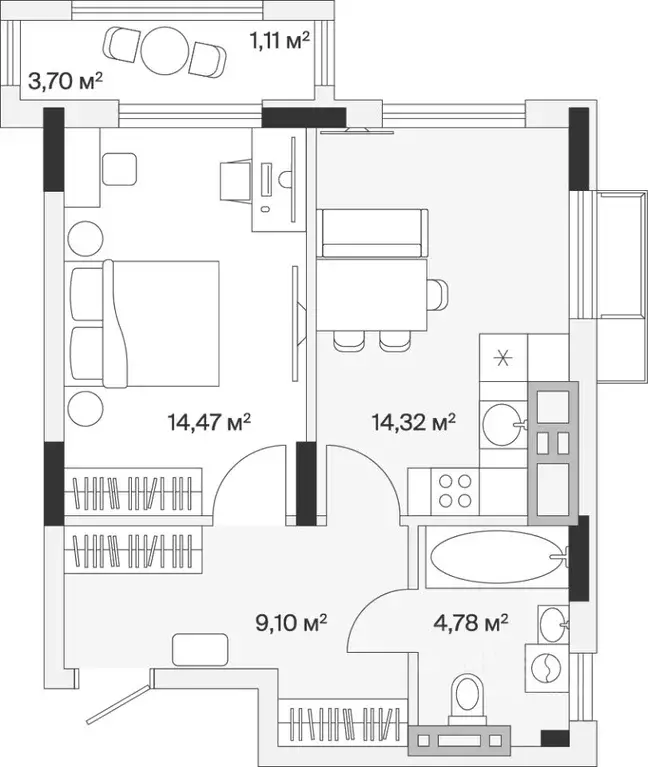 1-к кв. Калининградская область, Гурьевский муниципальный округ, пос. ... - Фото 1