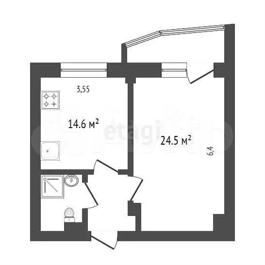 2-к. квартира, 46,7 м, 18/25 эт. - Фото 0