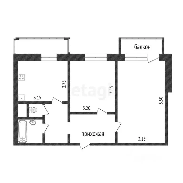 2-к кв. Белгородская область, Белгород ул. Есенина, 24 (50.2 м) - Фото 1