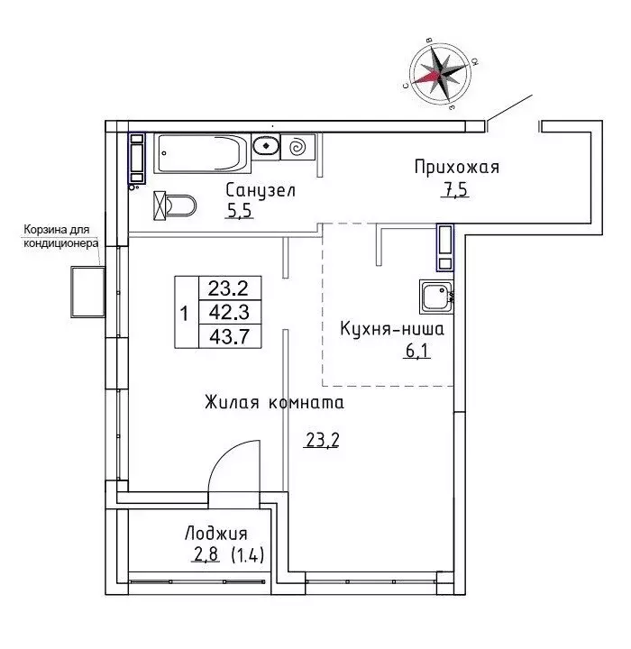 Квартира-студия: Новый, улица Ленина, 6с1 (43.7 м) - Фото 0