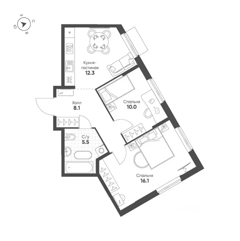 2-к кв. Свердловская область, Екатеринбург Солнечный жилрайон,  (52.0 ... - Фото 0