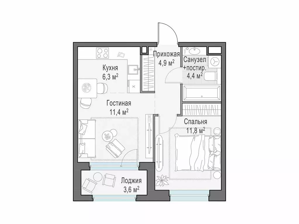 1-комнатная квартира: Мытищи, жилой комплекс Белый Grad, 12.2 (40.6 м) - Фото 1