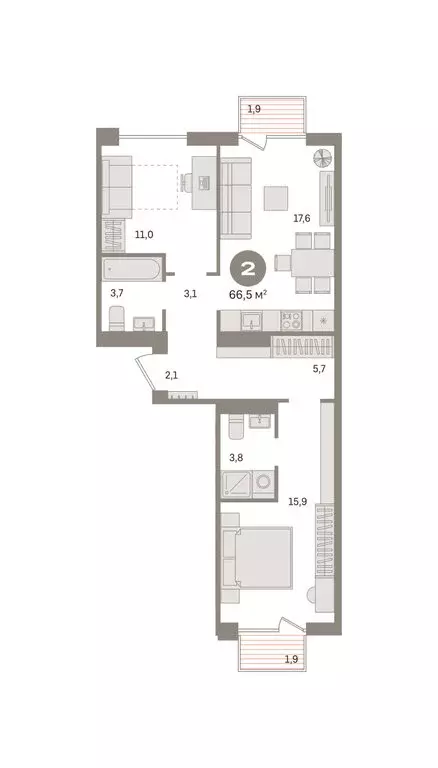 2-комнатная квартира: Новосибирский район, рабочий посёлок Краснообск, ... - Фото 2