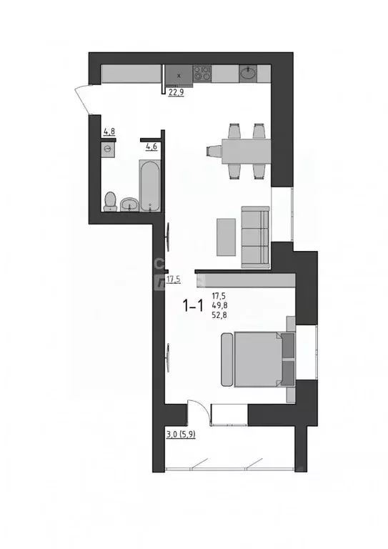 1-к кв. Вологодская область, Вологда Новгородская ул., 38 (52.8 м) - Фото 2