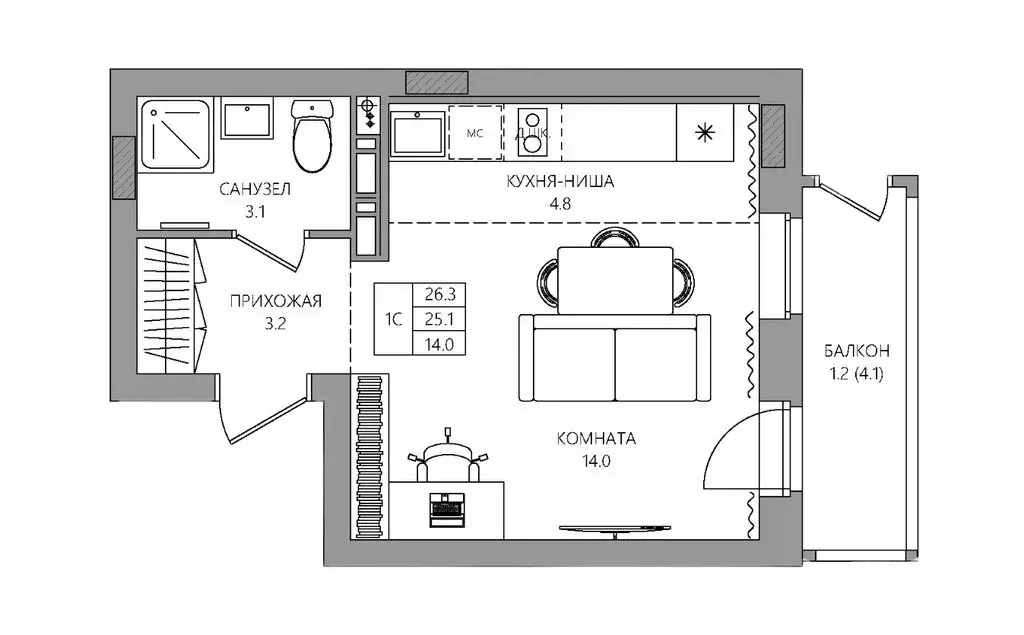 Квартира-студия: Пермь, Самолётная улица, 6 (26.3 м) - Фото 1