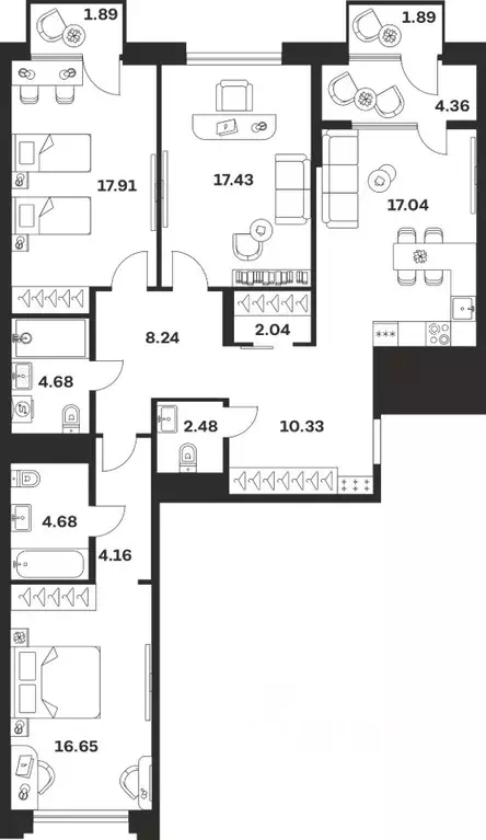 3-к кв. Тульская область, Тула ул. Болотникова, 4 (113.78 м) - Фото 1