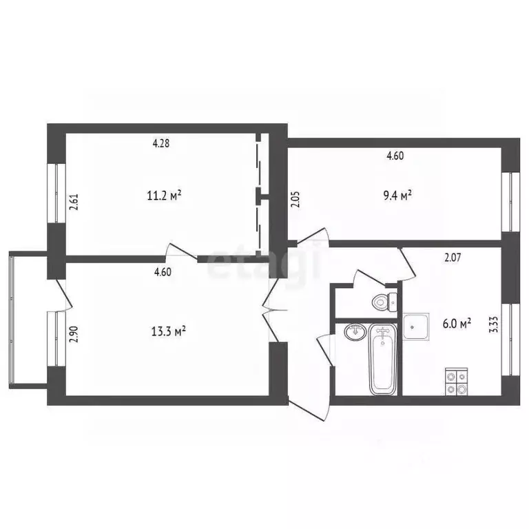 3-к кв. Тюменская область, Тюмень ул. Электросетей, 1 (51.0 м) - Фото 1