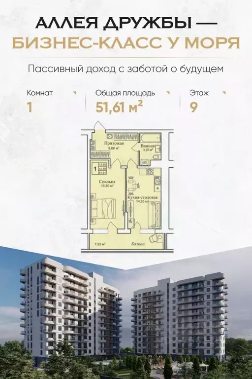 1-к кв. Крым, Евпатория городской округ, Заозерное пгт  (51.61 м) - Фото 0