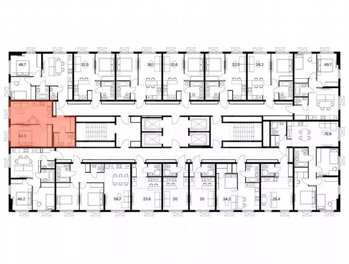 1-к. квартира, 43,5м, 13/25эт. - Фото 1