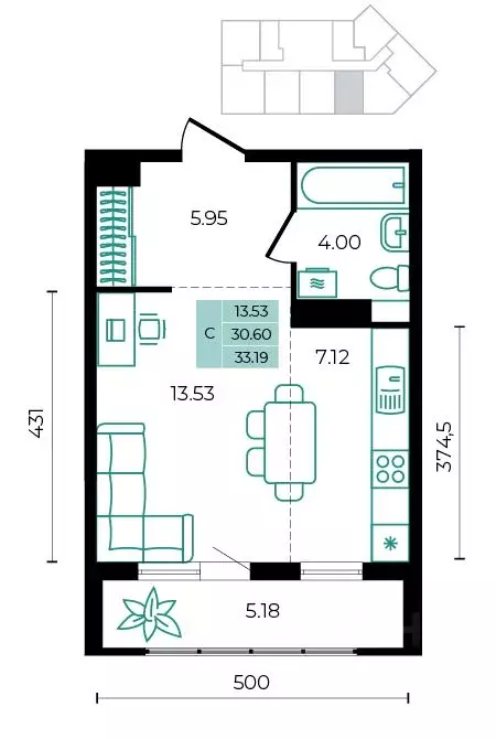 Студия Адыгея, Майкопский район, пос. Тульский ул. Заречная (33.19 м) - Фото 1