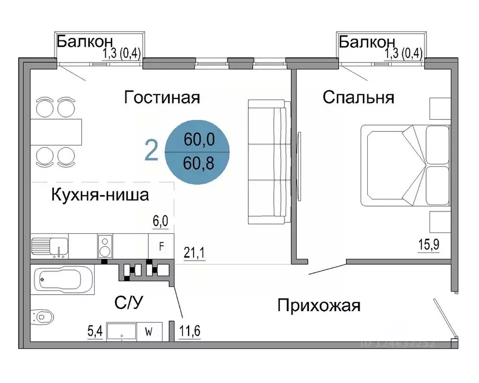 2-к кв. Крым, Керчь Белый город жилой комплекс (60.8 м) - Фото 0