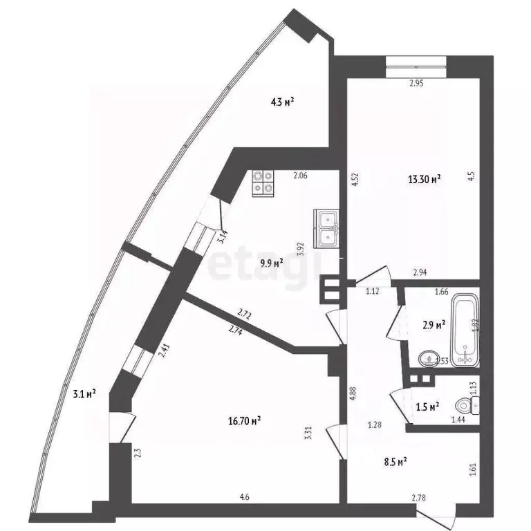 2-к кв. Мордовия, Саранск ул. Косарева, 45 (52.8 м) - Фото 1