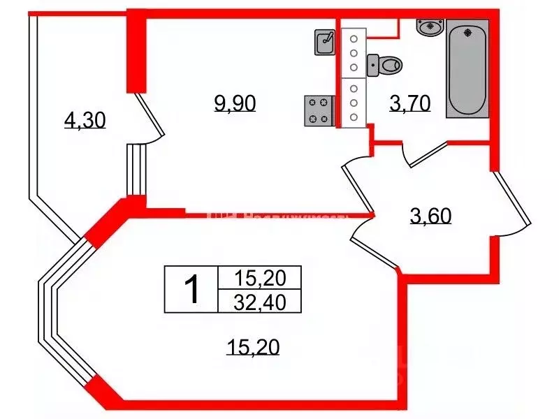 1-к кв. Санкт-Петербург ул. Летчика Лихолетова, 14к2 (32.4 м) - Фото 1