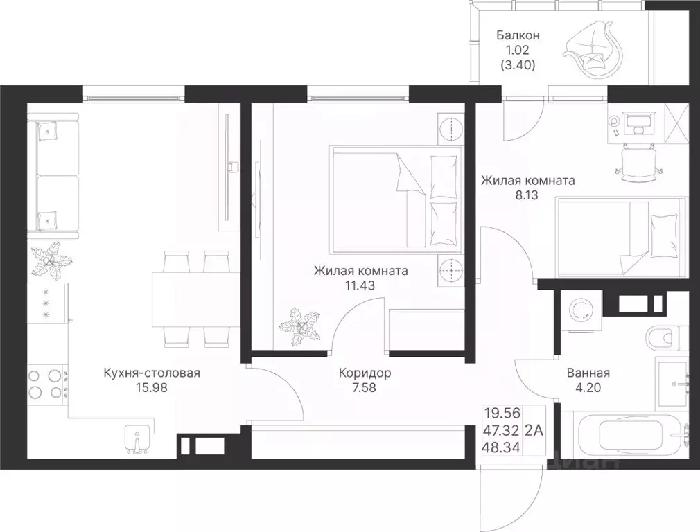 2-к кв. Татарстан, Лаишевский район, Столбищенское с/пос, с. Усады  ... - Фото 1