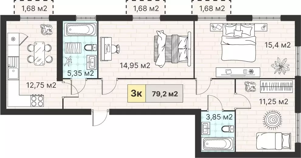 3-к кв. Калининградская область, Гурьевский муниципальный округ, пос. ... - Фото 1