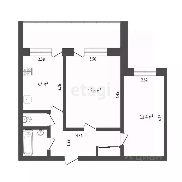 2-к кв. Тюменская область, Тюмень Широтная ул., 103 (47.0 м) - Фото 2
