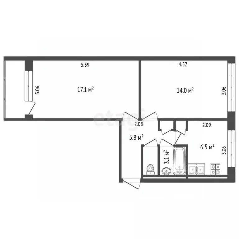 2-к кв. Мордовия, Саранск ул. Сущинского, 17 (47.2 м) - Фото 1