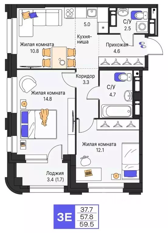 3-к кв. Пермский край, Пермь ул. Карла Модераха, 7 (59.5 м) - Фото 0