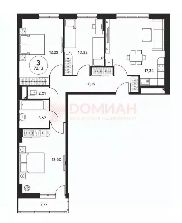 3-к кв. Ростовская область, Ростов-на-Дону ул. Нансена, 109/5 (72.0 м) - Фото 1